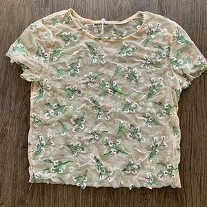 Urban Outfitters Sheer Embroidered Crop Top